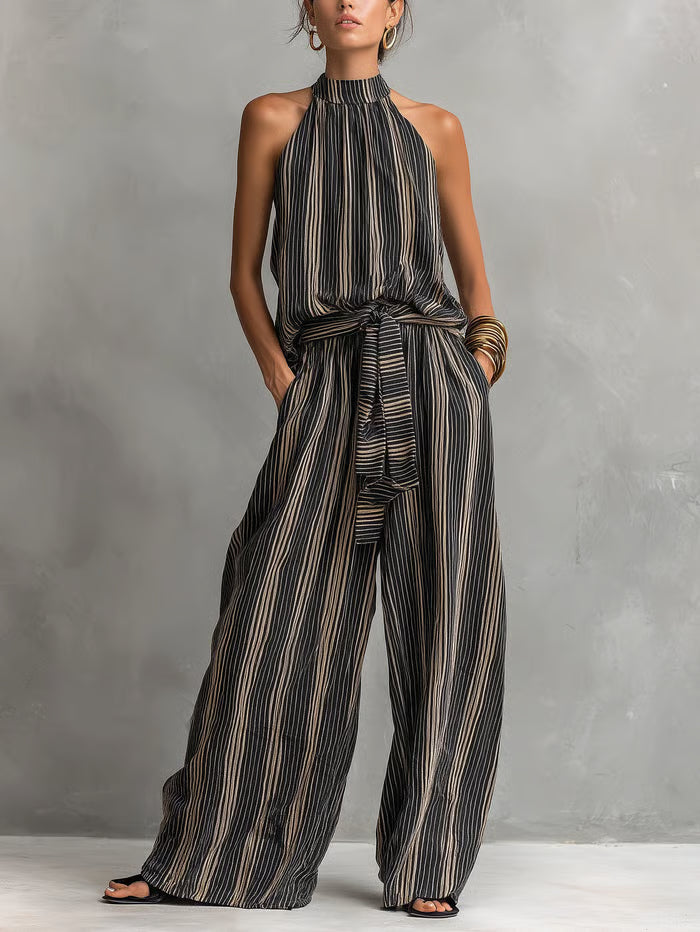CONJUNTO ELEGANTE DE RAYAS - TOP SIN MANGAS CUELLO REDONDO Y PANTALÓN