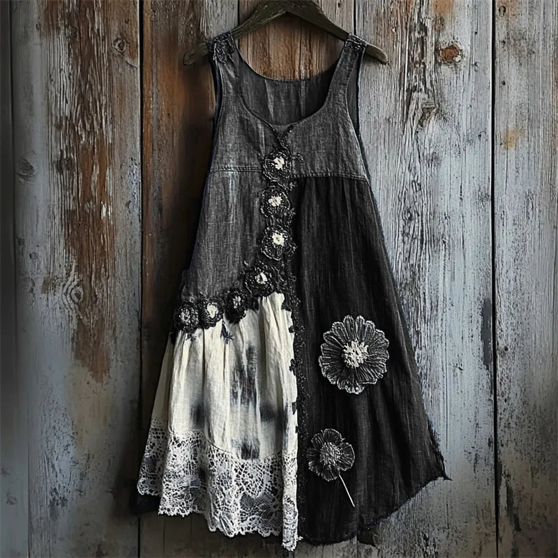 - VESTIDO TIRANTES VAQUERO PATCHWORK ENCAJE FLORAL