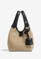 Mini bolso cubo tejido estilo vacaciones con asas de cuero k26052005