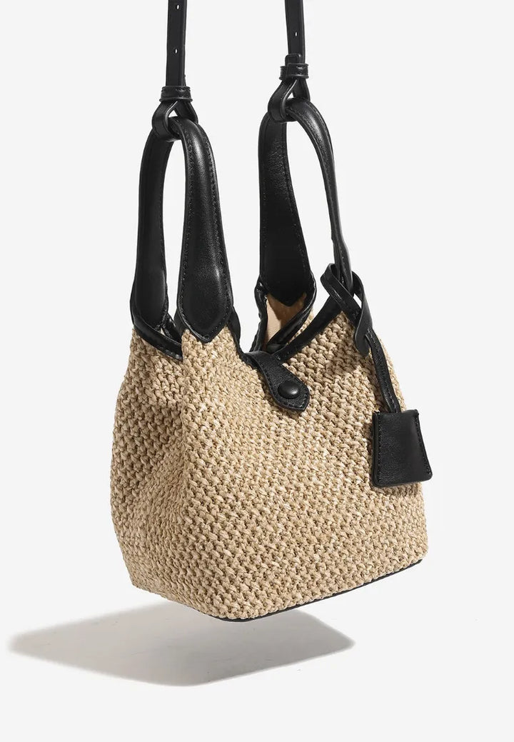 Minibolsa Cubo em Tecido Estilo Férias Com Pegas em Couro