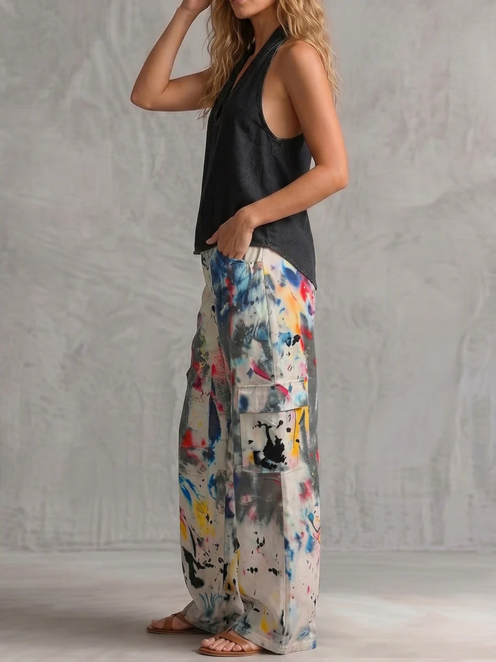 Pantalones Vaqueros De Pierna Ancha Con Botones Y Estampado Graffiti En Contraste Con Bolsillos