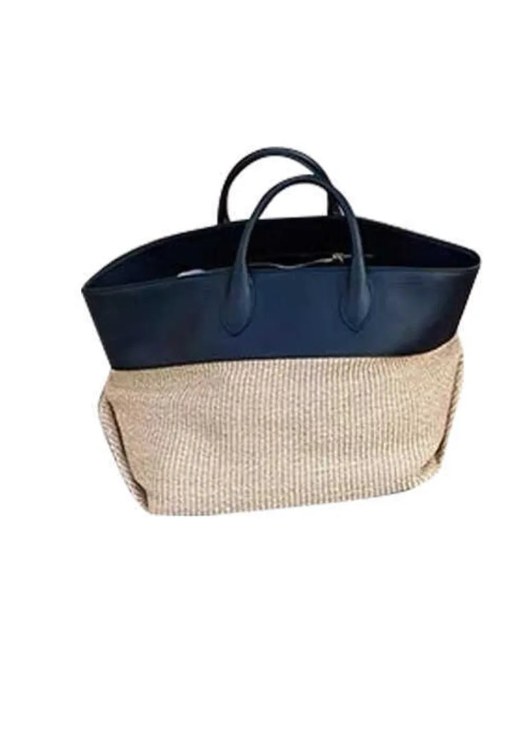 Bolso tote bicolor tejido y cuero estilo vacaciones k26052003