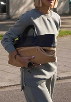Bolso tote bicolor tejido y cuero estilo vacaciones k26052003