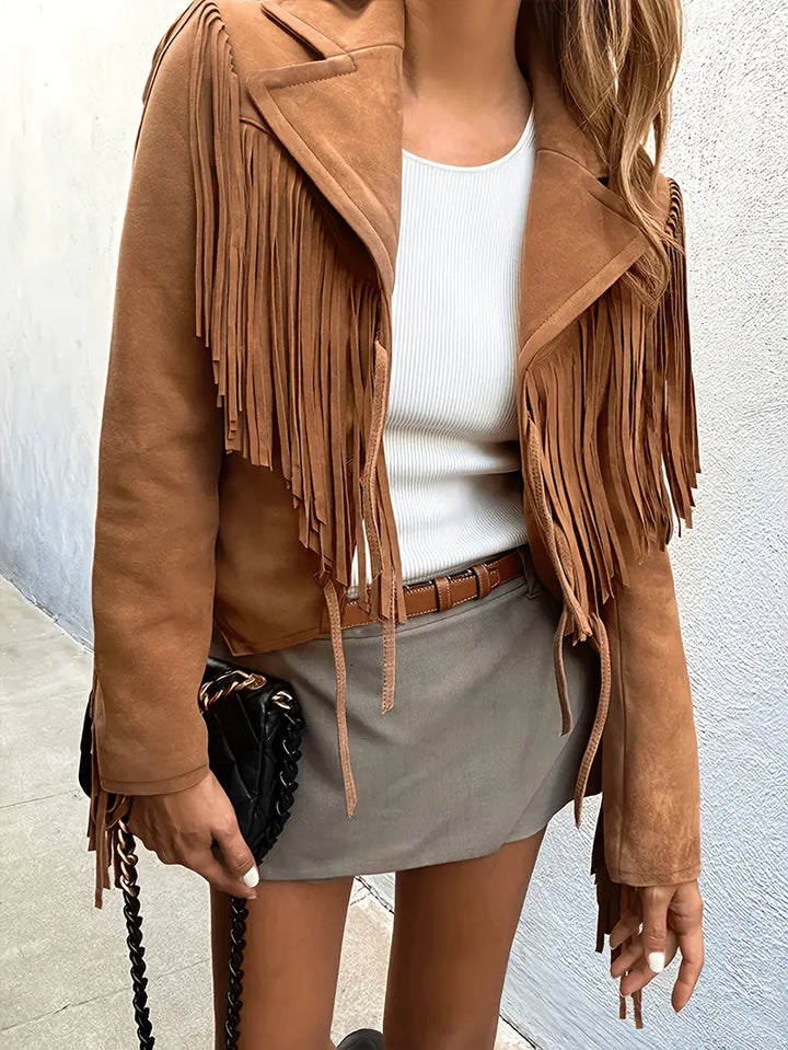 Chaqueta De Ante Sintético Con Flecos Para Mujer – Pieza De Inspiración Western Para Festivales De Otoño