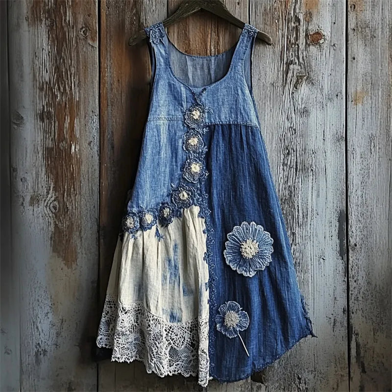 - VESTIDO TIRANTES VAQUERO PATCHWORK ENCAJE FLORAL
