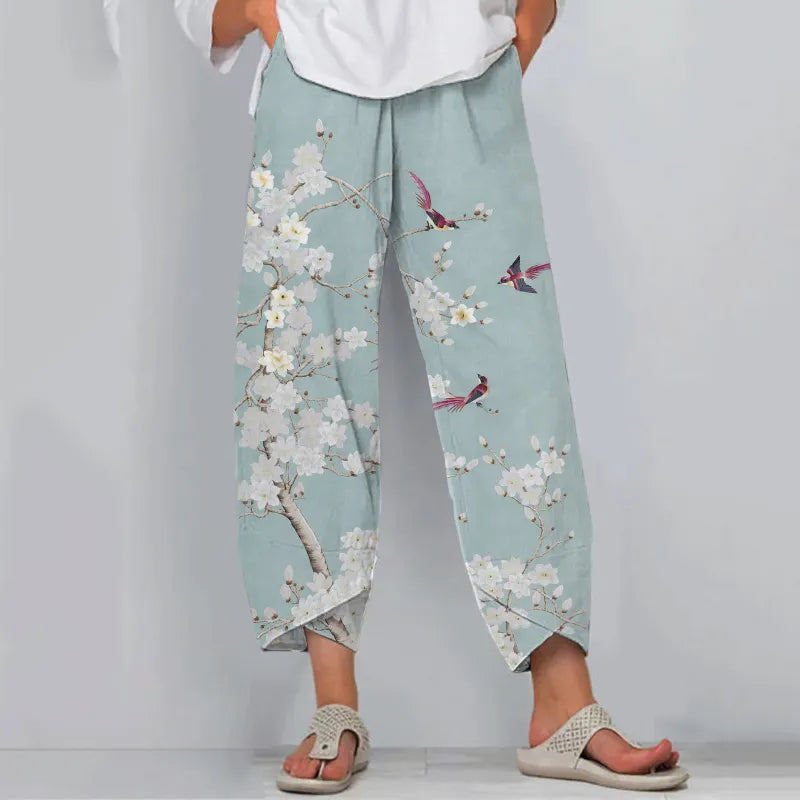 Pantalones Holgados Informales Con Estampado Floral