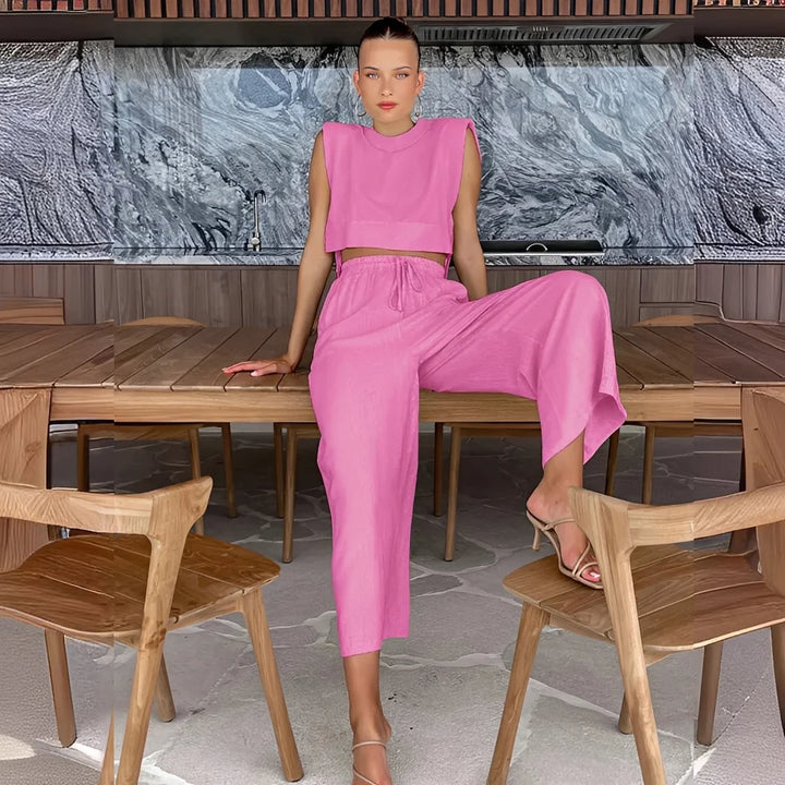 Meavel - Conjunto De Pantalones De Pierna Ancha Y Top De Moda