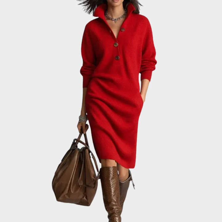 Nancy | Elegant Button-Up Winter Midi Dress