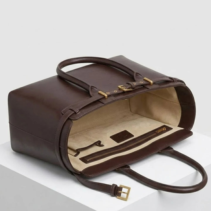 Structured Tote Bag with Rigid Handles and Front Metallic Clasp