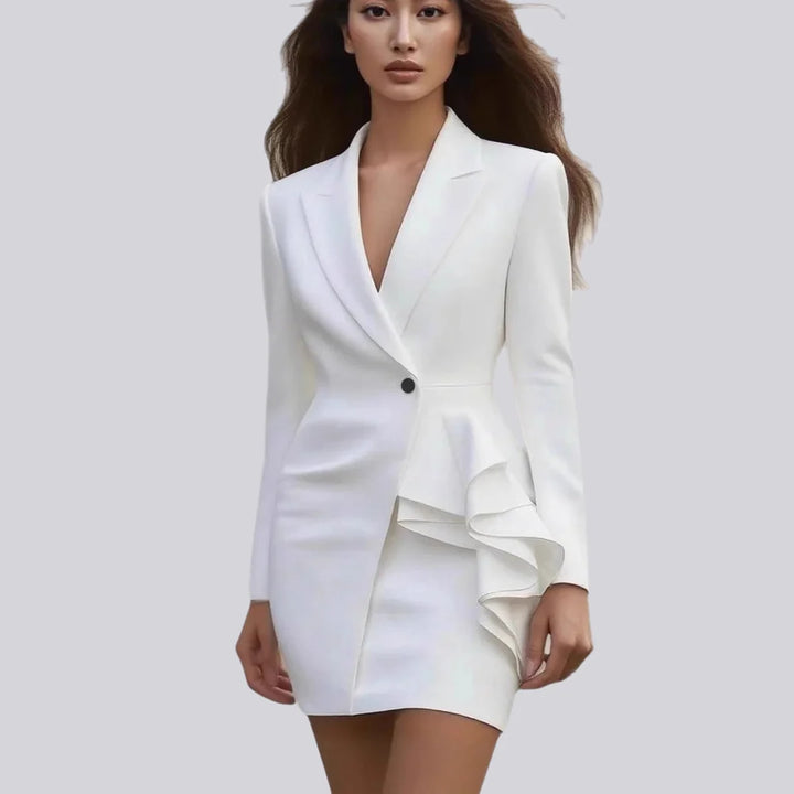 Minivestido Blazer Asimétrico De Mujer – Estilo Elegante Para Ocasiones Especiales Con Detalle Drapeado