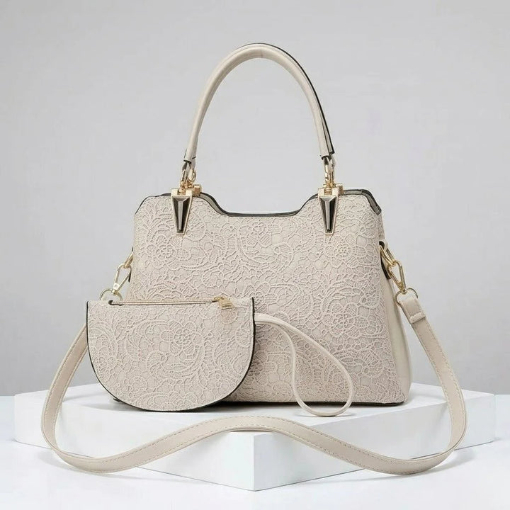 Elegant Textured Structured Handbag With Coordinated Purse