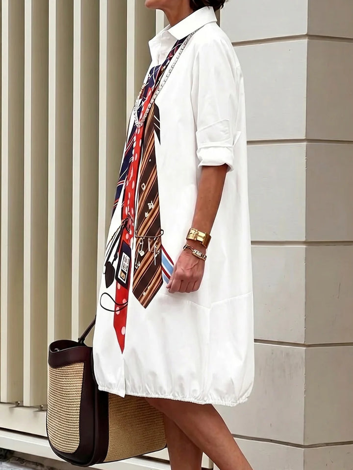 Vestido Midi Camisero Estampado Con Bolsillos Y Cuello Solapa