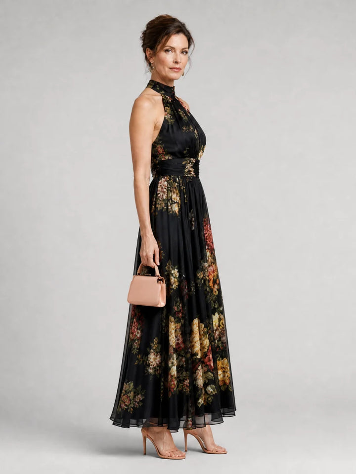 Silvia | Vestido Midi Floral Con Escote Halter Y Falda Fluida