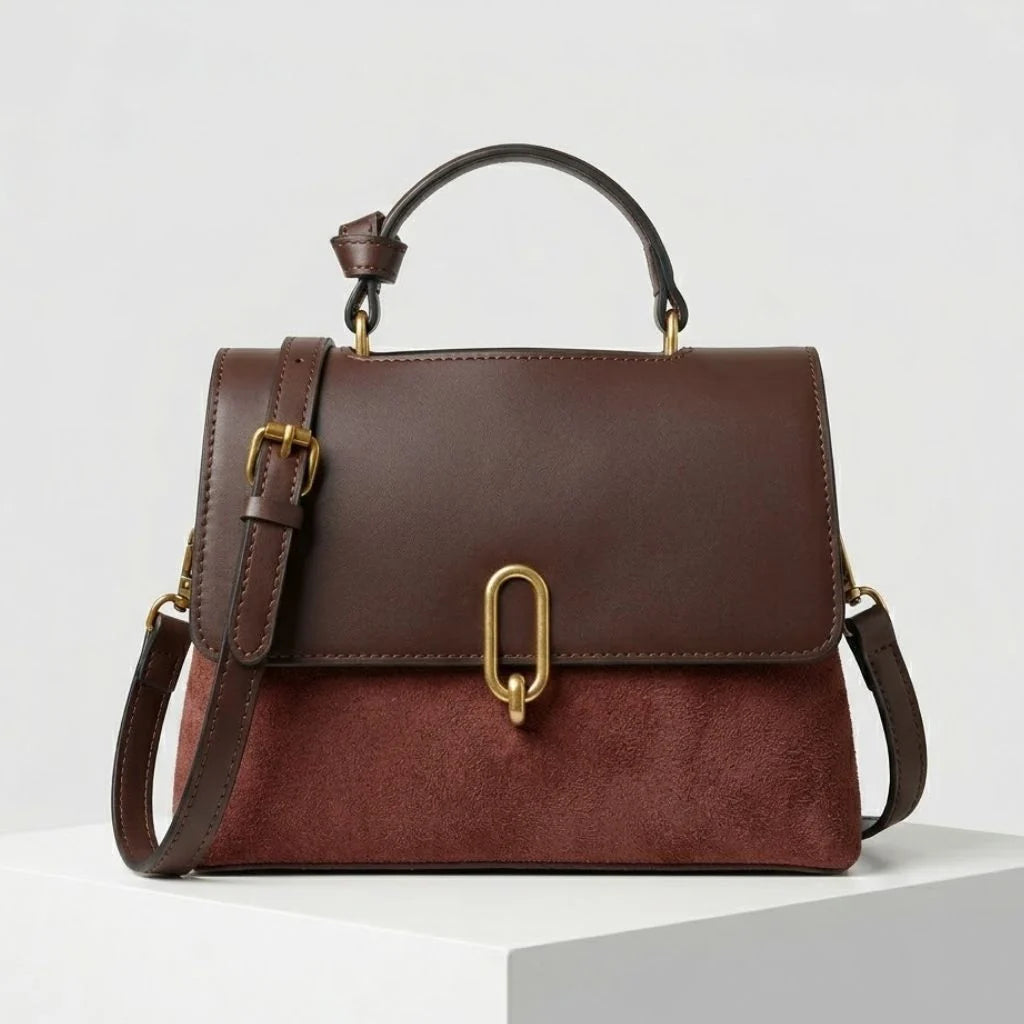Structured Shoulder Bag With Wide Flap And Front Metal Closure