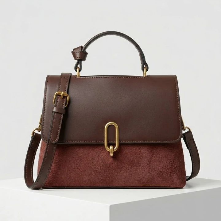 Structured Shoulder Bag With Wide Flap And Front Metal Closure
