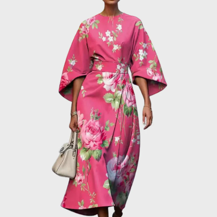 Reina | vestido midi floral cintura marcada