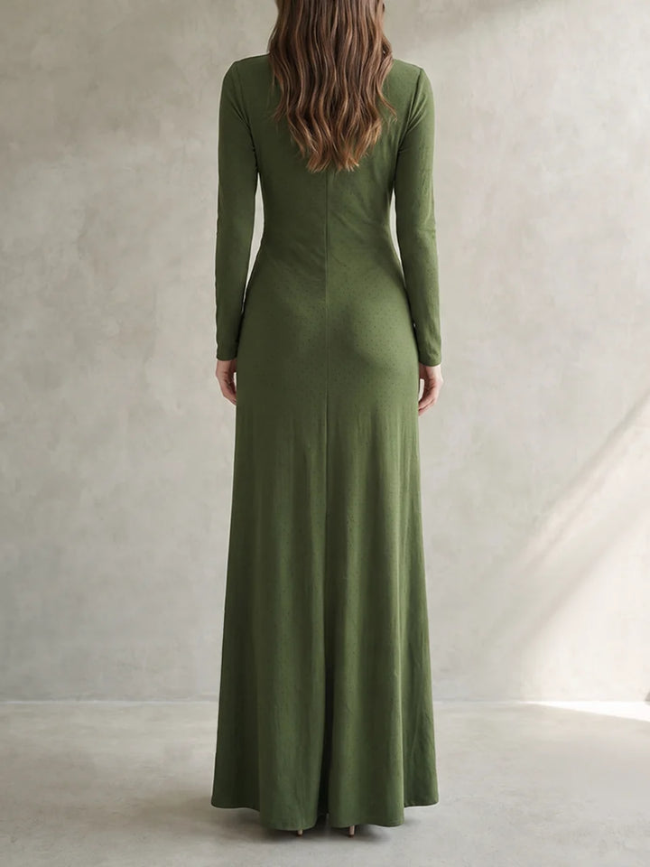 Vestido Maxi Ajustado Con Nudo Y Cuello Redondo En Color Sólido