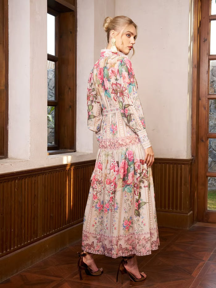 VESTIDO EDEN CON ESTAMPADO JARDÍN Y CINTURA ANUDADA