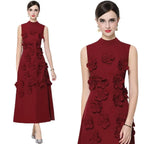 Vestido maxi gala sin mangas cuello alto flores 3d patchwork boda