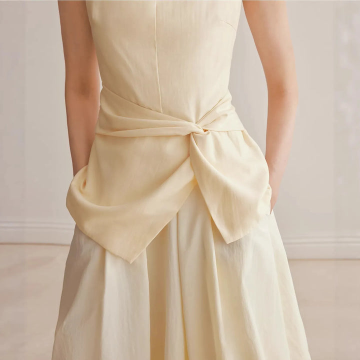 Conjunto Top Alças Nó e Saia Midi Balão Cintura Alta Minimalista