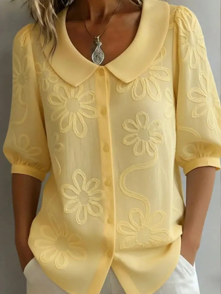 Camisa Vintage Holgada Con Bordado Floral - Manga Media