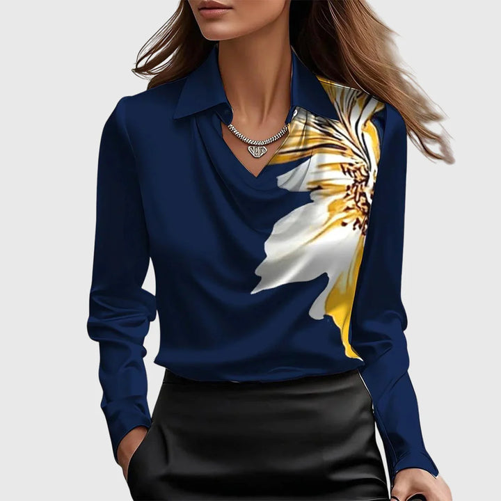 Blusa Acetinada Elegante Com Gola Franzida
