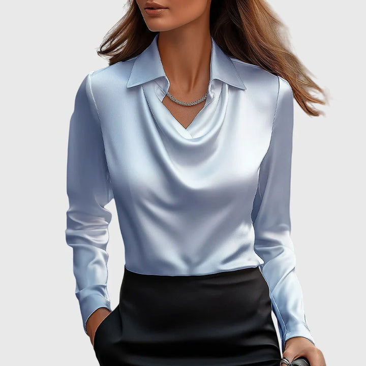 Blusa Acetinada Elegante Com Gola Franzida