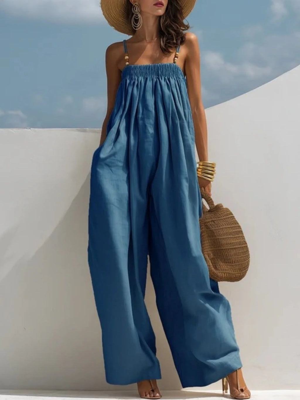 Madalena - mono de denim de piernas anchas para mujer
