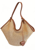 Bolso tote tejido calado con ribete de cuero estilo vacaciones k26052002