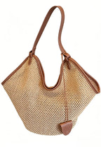 Bolso tote tejido calado con ribete de cuero estilo vacaciones k26052002