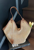 Bolso tote tejido calado con ribete de cuero estilo vacaciones k26052002