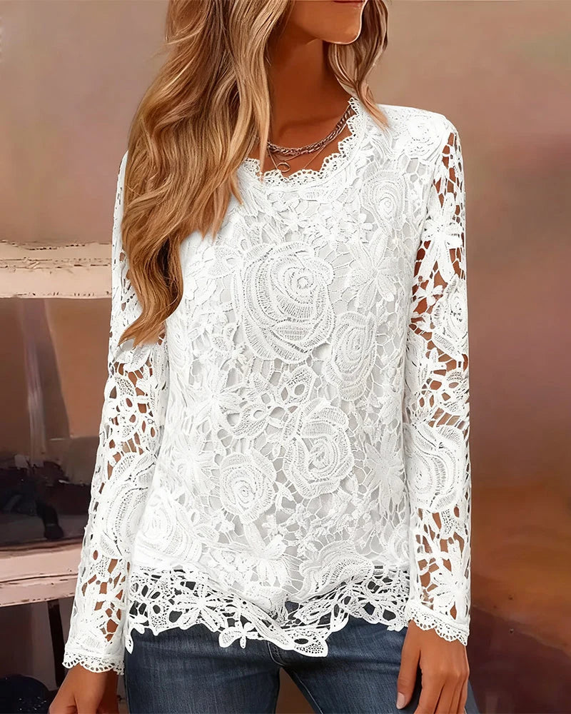 BLUSA INTEMPORAL DE ENCAJE Y MANGAS LARGAS