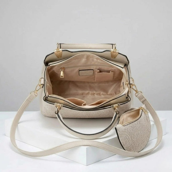Elegant Textured Structured Handbag With Coordinated Purse