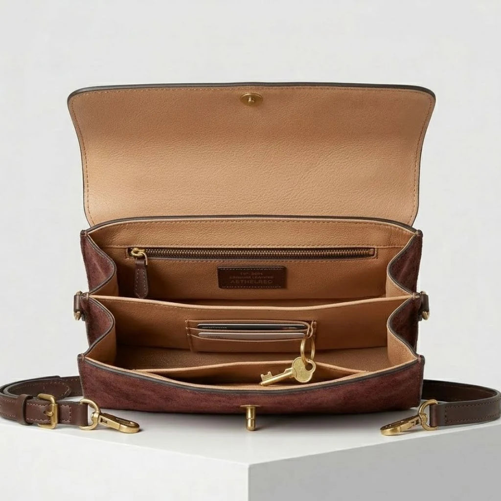 Structured Shoulder Bag With Wide Flap And Front Metal Closure