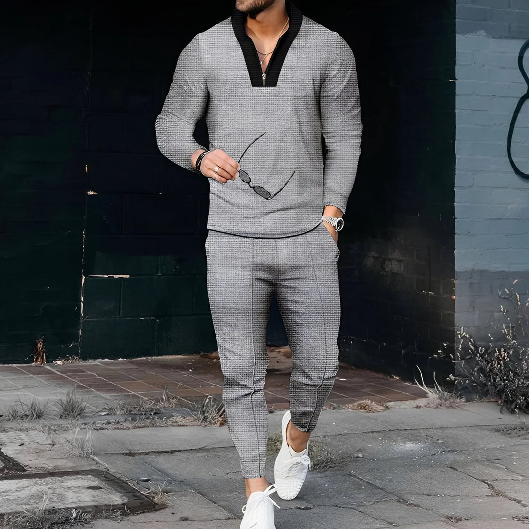 Andrew - Chándal Elegante Con Patrón Waffle Para Hombre
