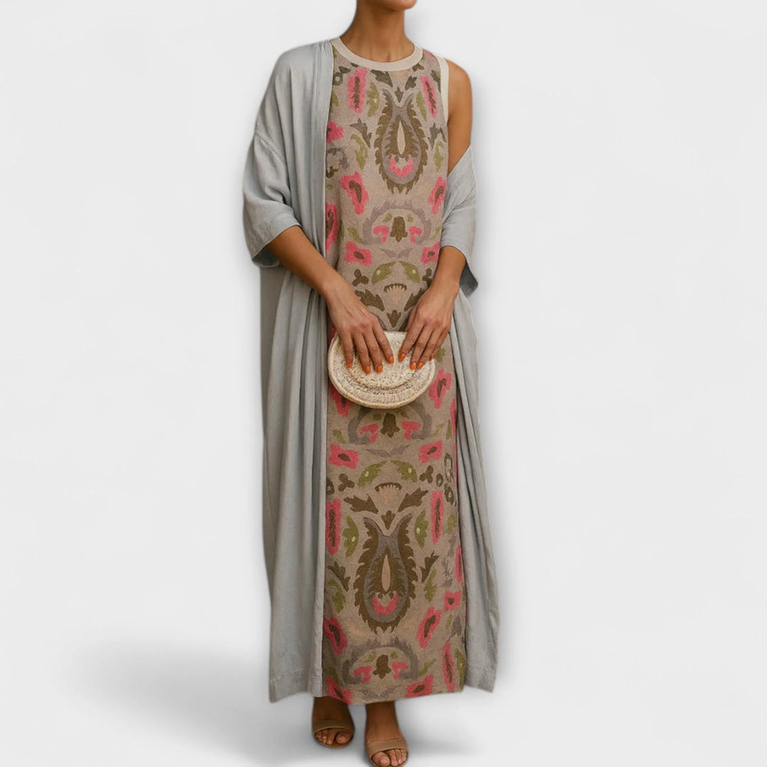 Rafaela – vestido comprido elegante com xale a condizer
