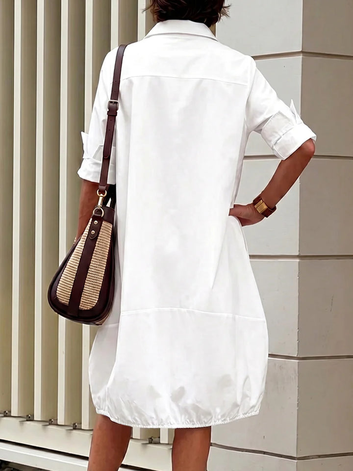 Vestido Midi Camisero Estampado Con Bolsillos Y Cuello Solapa