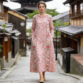 Vestido maxi largo de lino con estampado patchwork de sakura japonesa