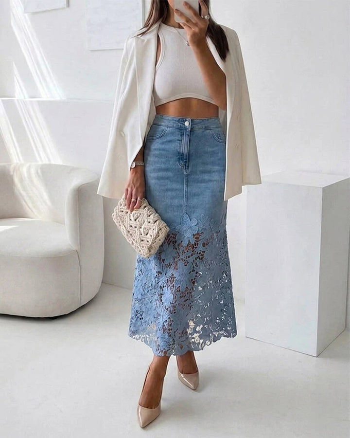 Dalia | Denim Skirt With Floral Detail