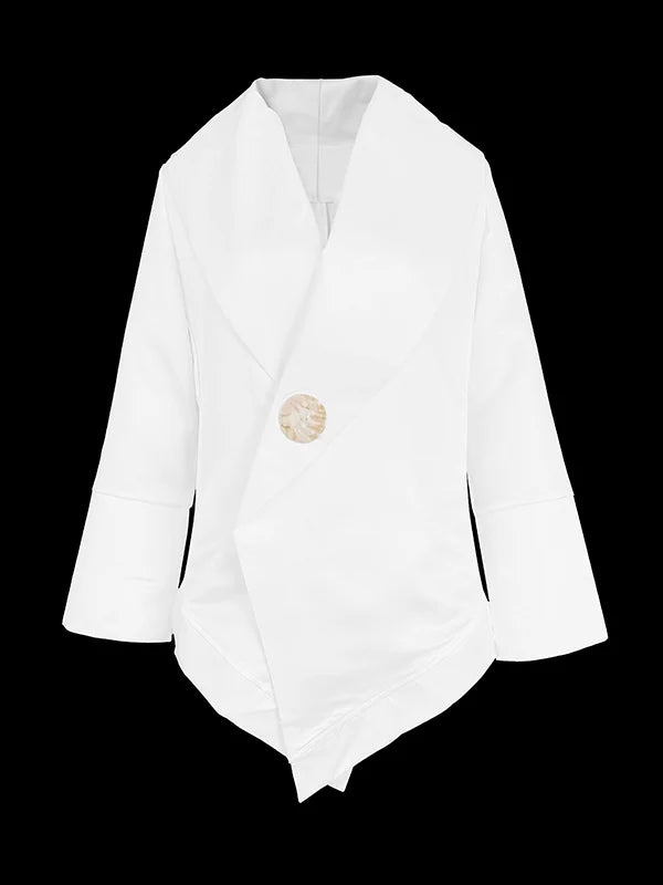Blusa Suelta Manga Larga Con Botones Y Cuello Alto