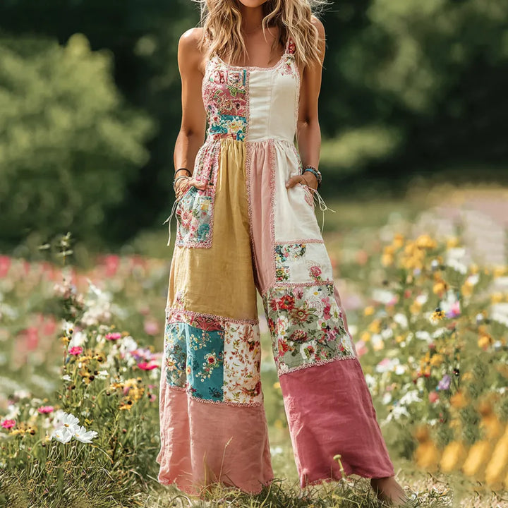 Mono Cómodo Con Estampado Floral Patchwork Artístico Vintage Para Mujer