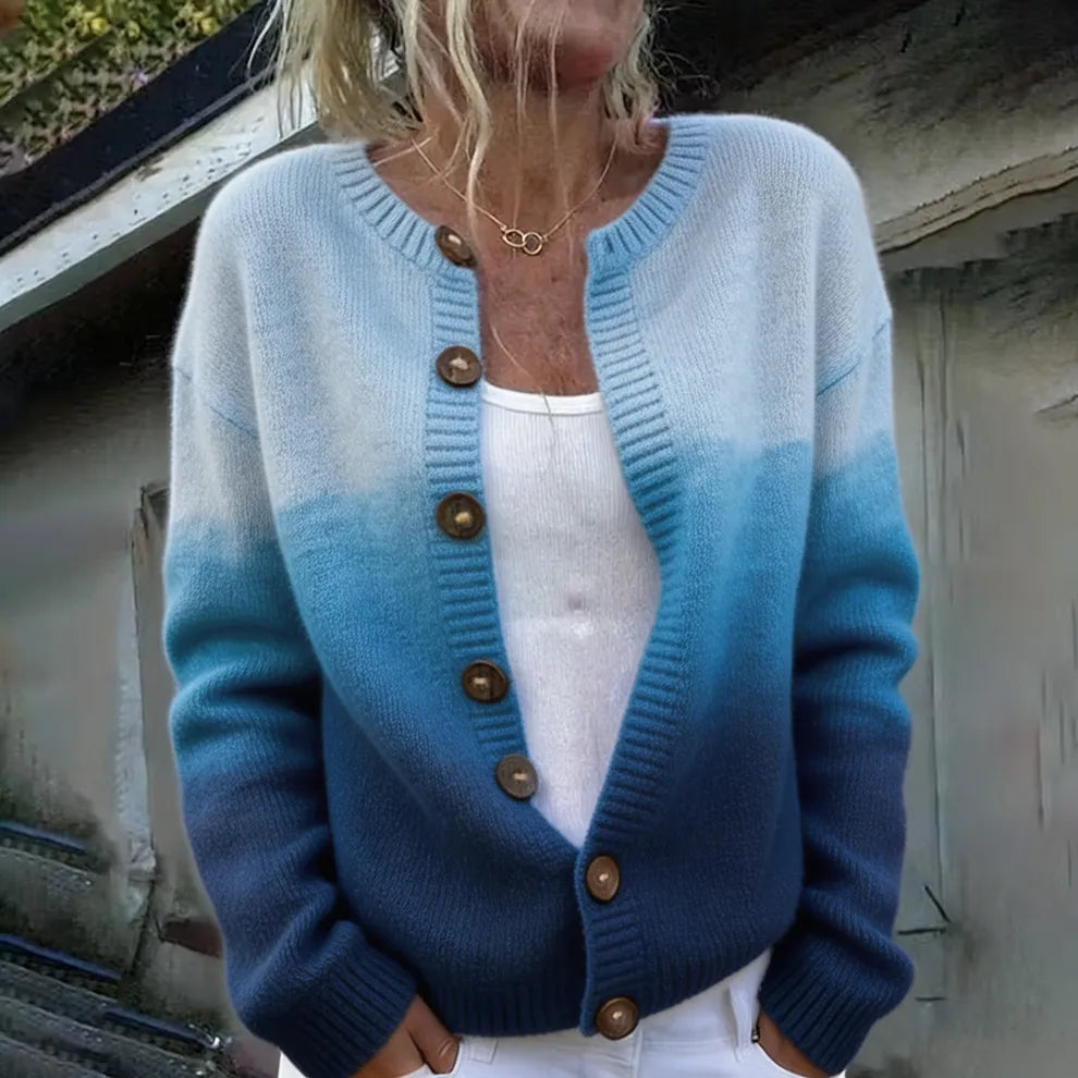 Cardigan de Malha Macia Gradiente Oceânico Boho
