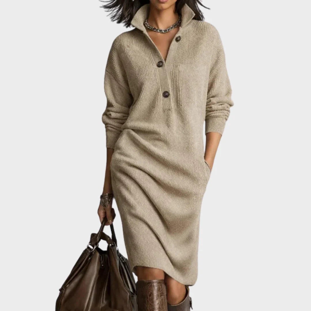 Nancy | Elegant Button-Up Winter Midi Dress