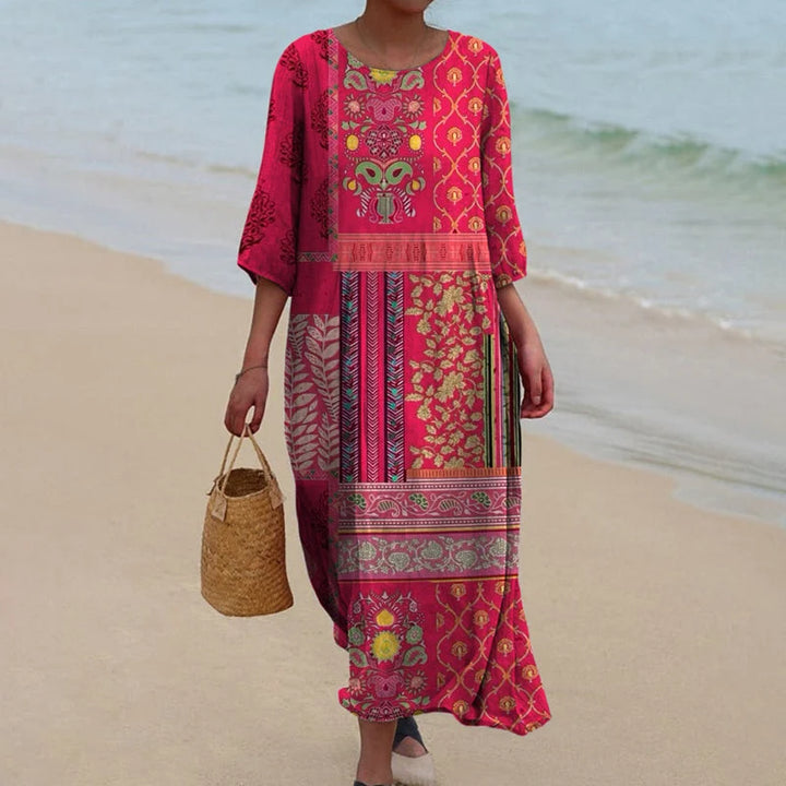 Vestido Maxi Estampado Femenino De Corte Relajado – Estilo Ligero De Verano Para Vacaciones Y Paseos En La Playa
