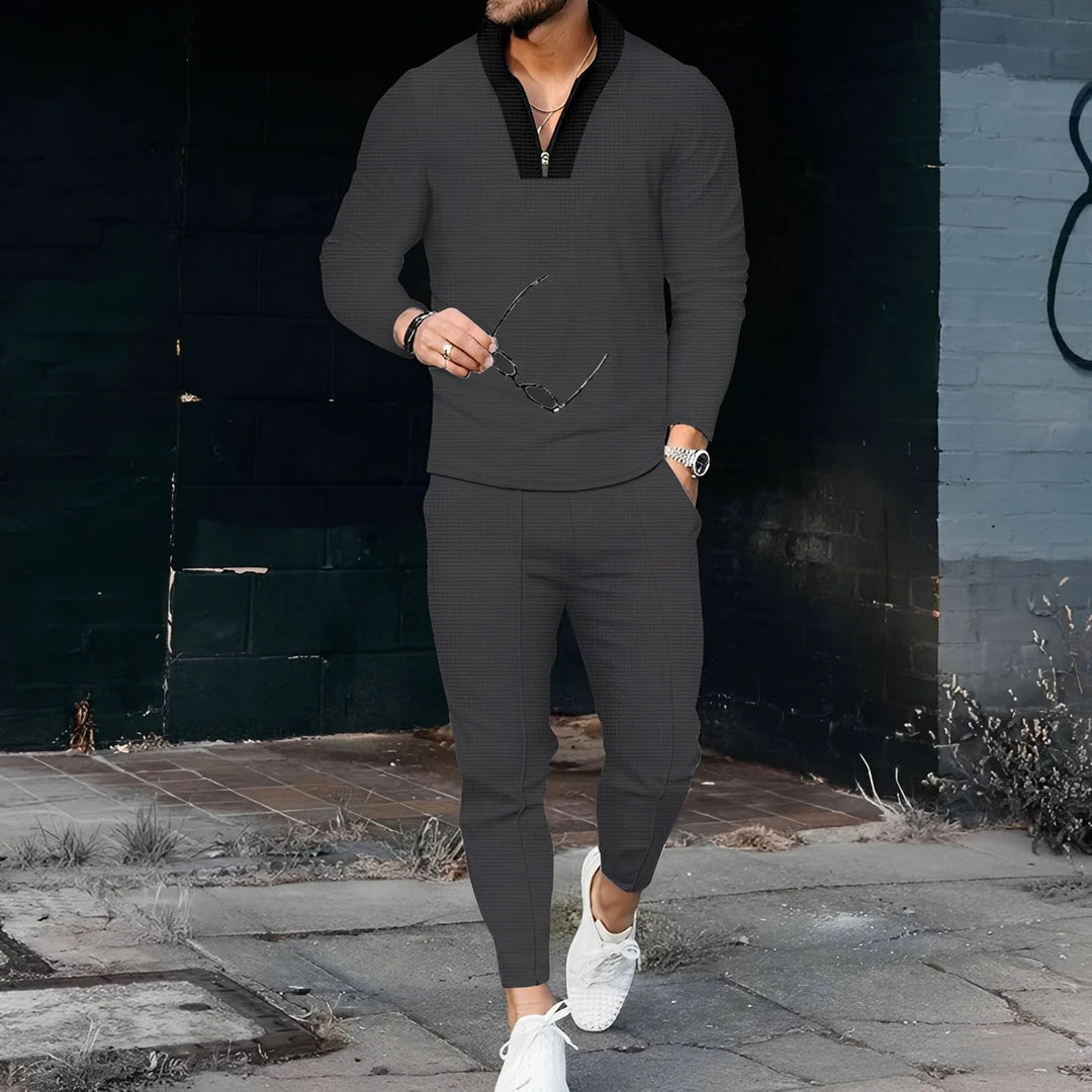 Andrew - Chándal Elegante Con Patrón Waffle Para Hombre