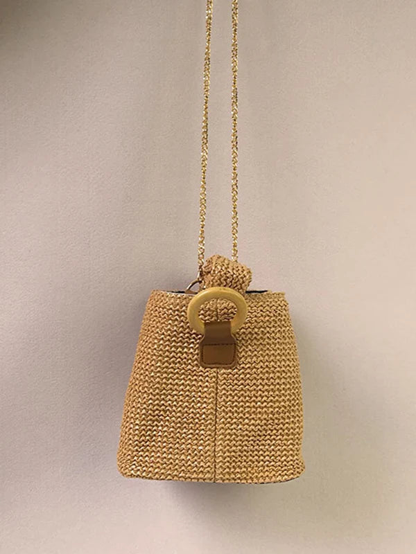 Bolso De Mano Tejido Casual - Color Liso