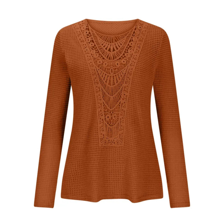 Top De Punto Gofrado Calado Con Encaje De Ganchillo Estilo Boho Para Mujer