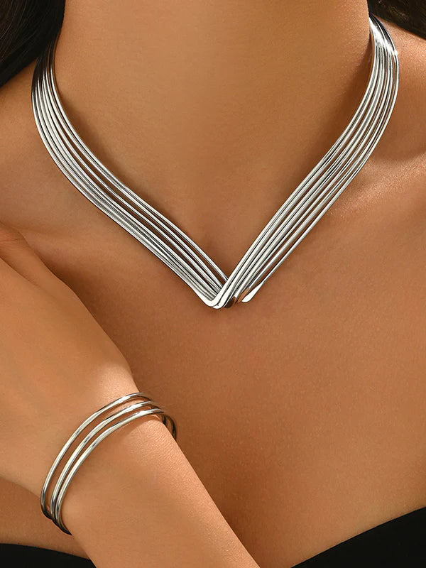 Conjunto De Collar Y Pulsera Geométrico (2 Pcs)