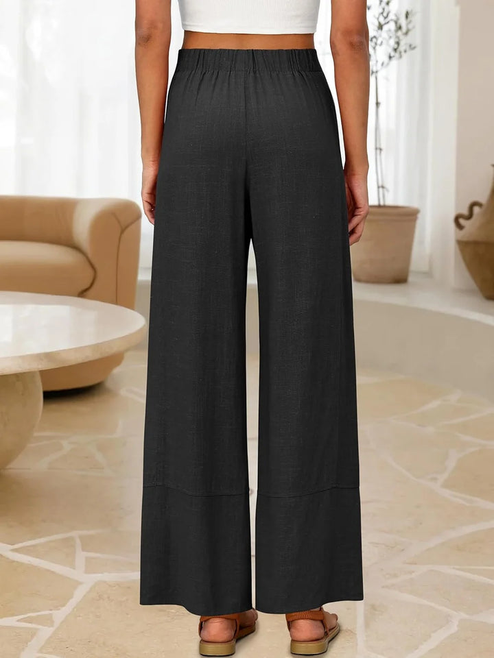 Jessica | Pantalones Palazzo Femeninos – Lino Ancho Con Cintura Elástica Y Bolsillos Bohemios