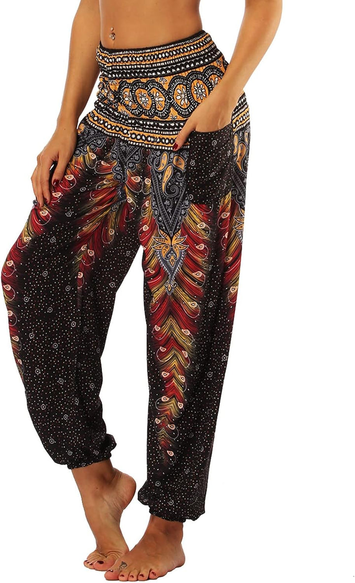 Maya | Pantalones Harem Femeninos Bohemios – Pantalones Aladino Con Cintura Fruncida Y Bolsillos